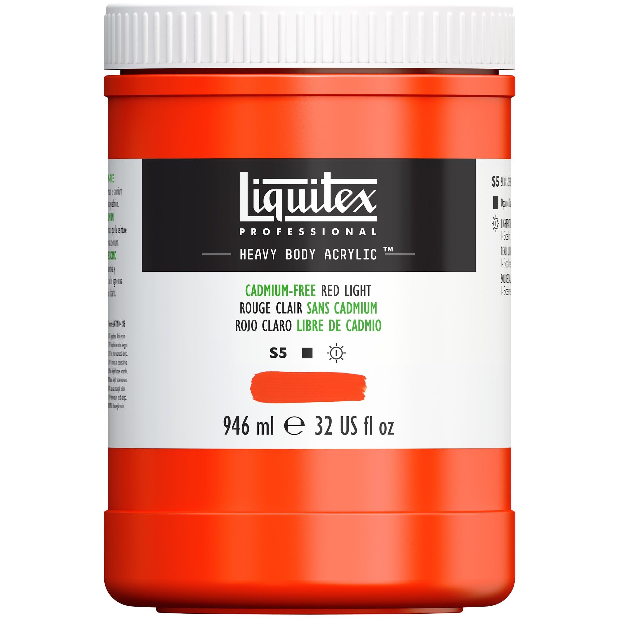 Liquitex 4413893 Professional Heavy Body Acrylfarbe in Künstlerqualität mit ausgezeichneter Lichtechtheit in buttriger Konsistenz, 946ml Topf - Kadmiumfrei Rot hell