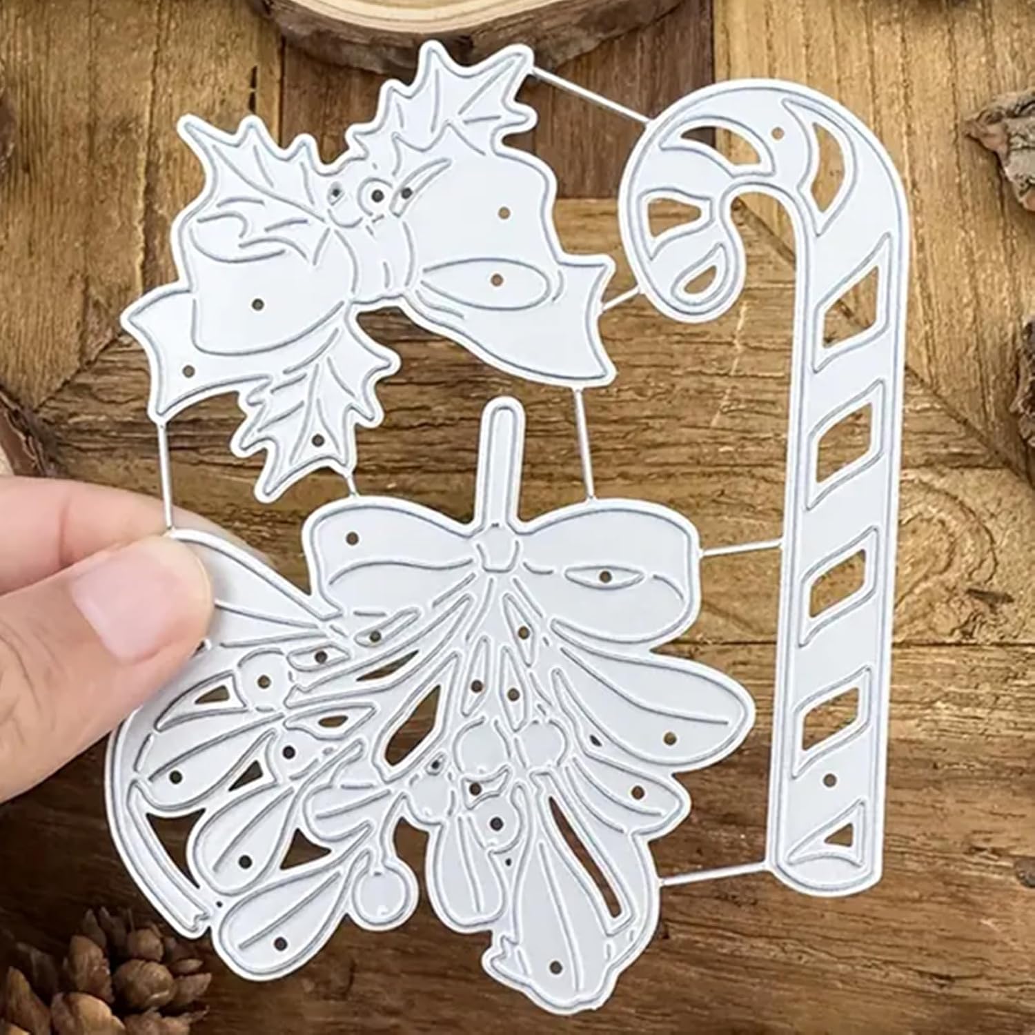 Festival Metal Die Cuts,Christmas Flower Leaves Bow Christmas Candy Cane Metal Cutting Dies Cut Stencils for DIY Photo Decorative Embossing Paper Dies for Scrapbooking Card Making