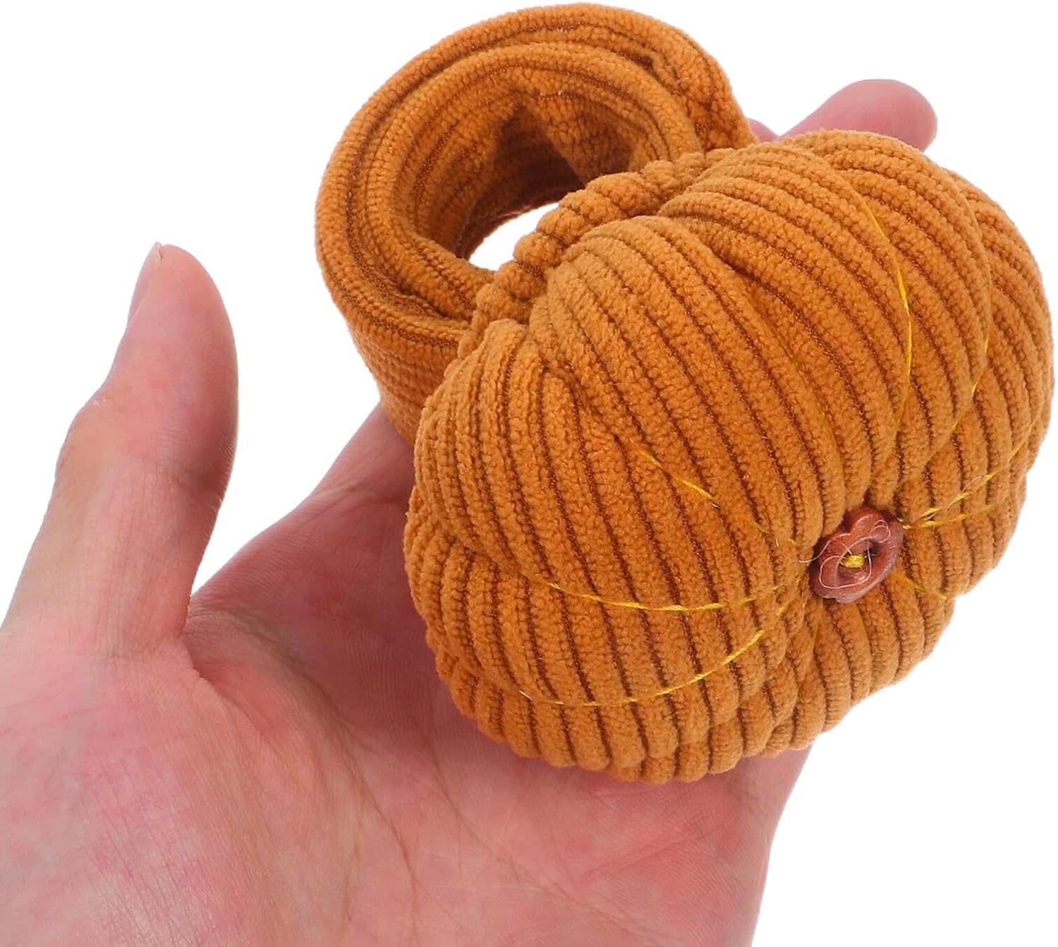 GLSTOY Wrist Sewing Pin Cushion Band with Pumpkin Shape and Finger Ring Pincushion Set for Quilting and DIY Crafts, Ginger Yellow Corduroy Fabric, Needle Organization for Sewing