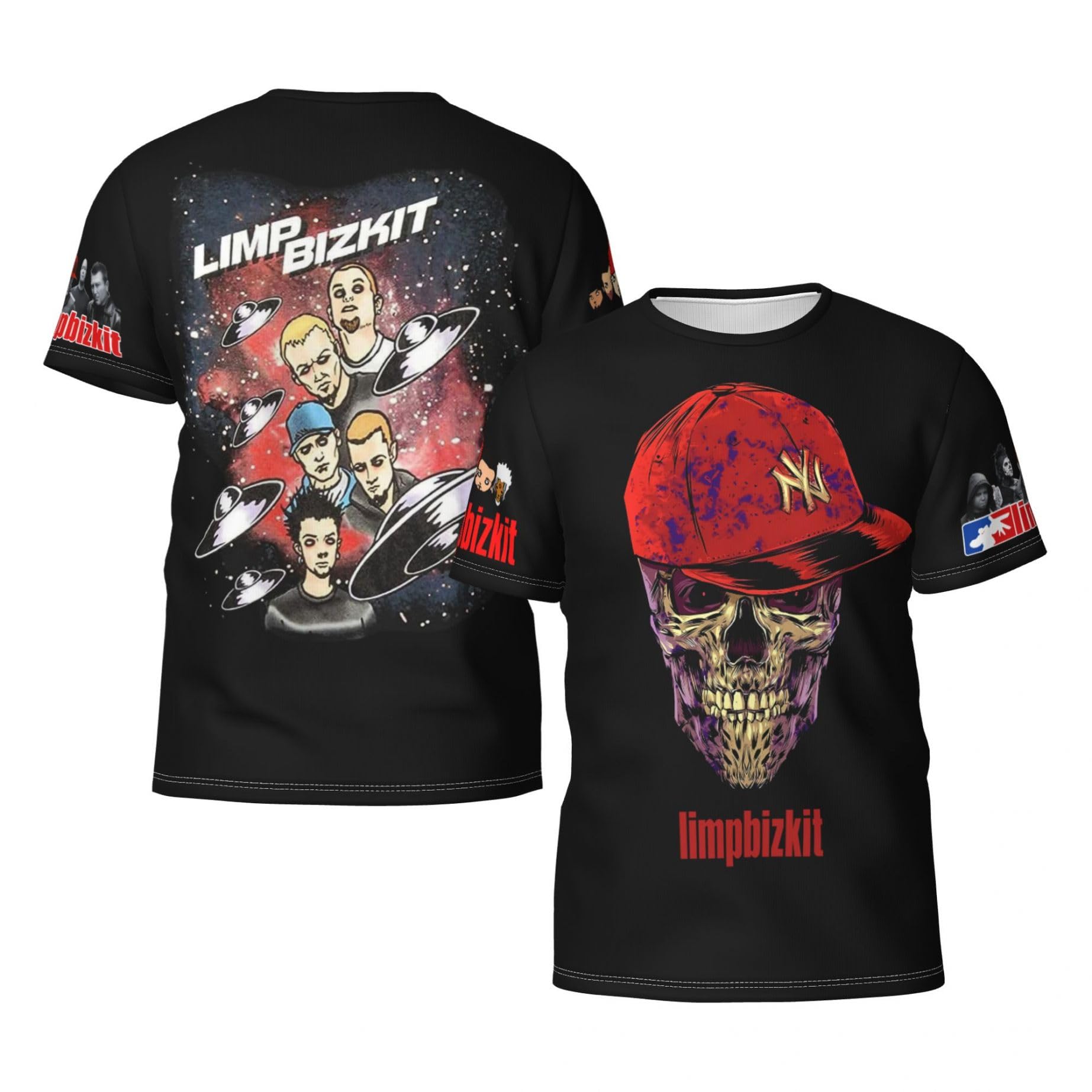 Man's Bizkit Rap Rock Band Limp T-Shirts Casual Summer Tees Crewneck Short Sleeve Shirts with Multi-Side Prints Multicoloured XL