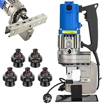 Electric Hydraulic Hole Puncher, 1300W Angle Channel Steel Punching Tool, Hydraulic Hole Punch Metal Punching Machine with 5 Dies for Iron Copper Aluminum Plate Angle Steel