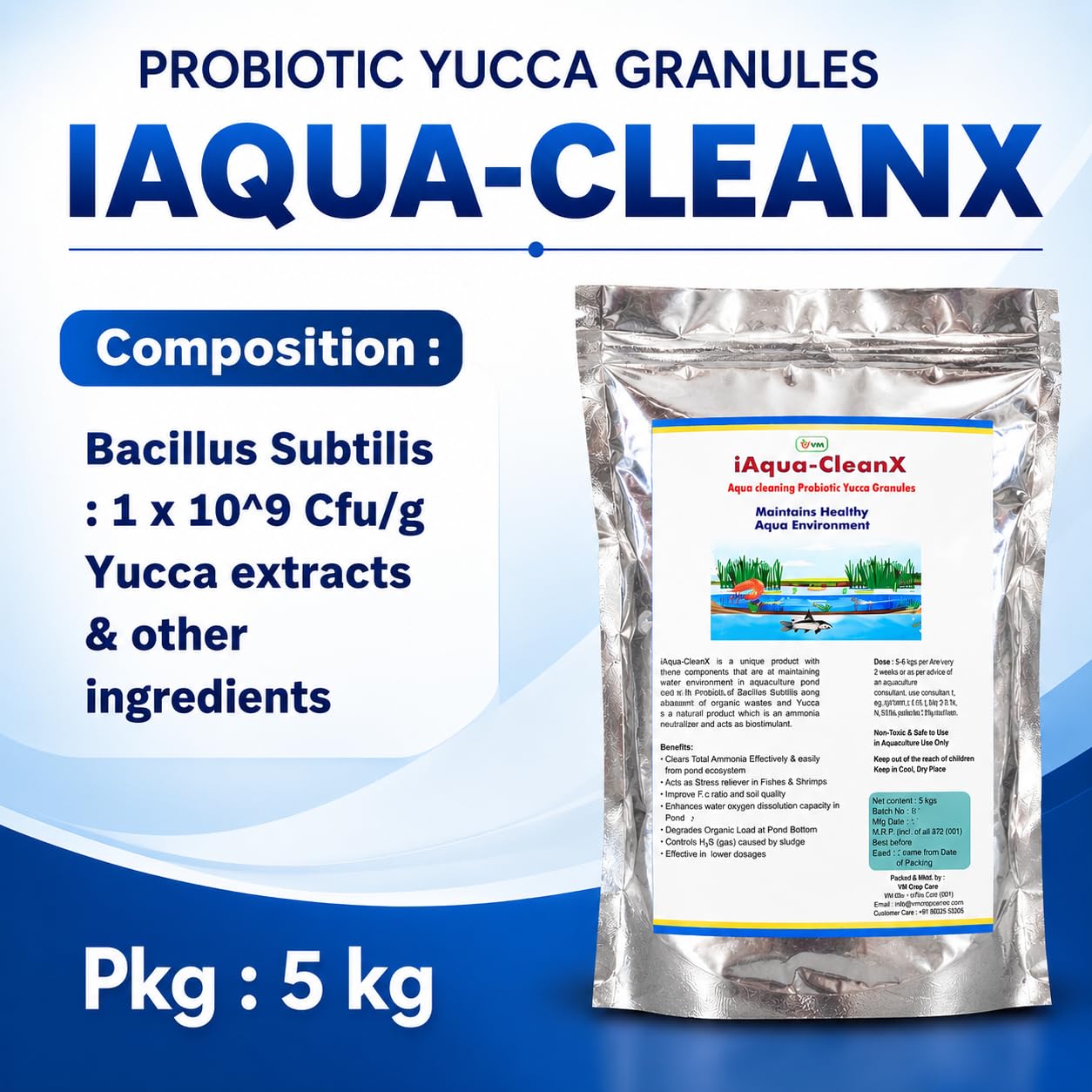 Vmcropcare iAqua-CleanX Probiotic Yucca Aqua Granules 5 kg - Improves Water Quality for Fish and Shrimp Culture — Amazon image 3