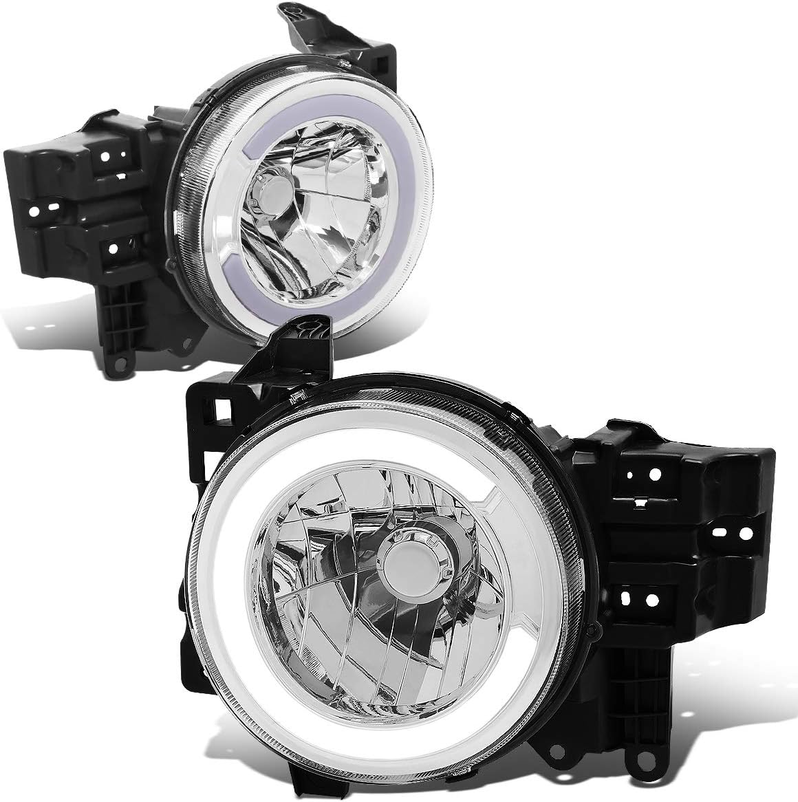 DNA MOTORING HL-LB-FJC072P-CH-CL1 Chrome Housing Headlights With C-Styling LED DRL Compatible with 07-14 FJ Cruiser