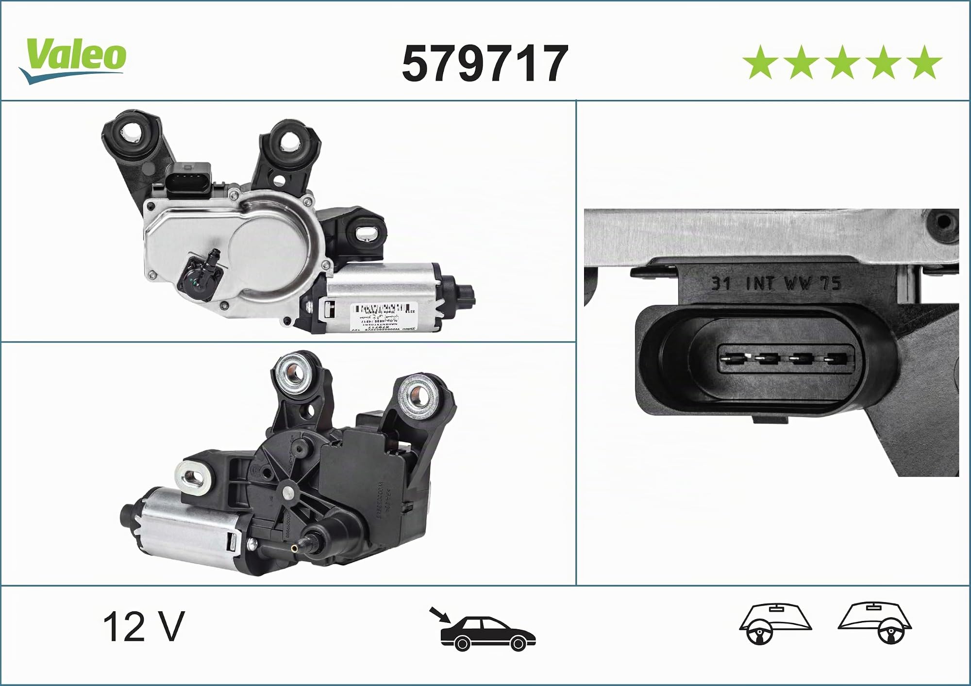 VALEO - Heckwischermotor - 579717 - A1, A6 ALLROAD 3, A6 SERIES 2 FL, A6 SERIES 4, Q3, S6 SERIES 3 FL