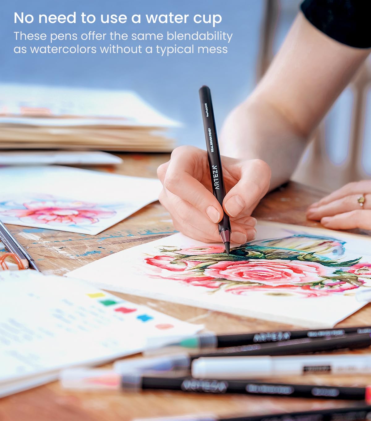 ARTEZA Watercolor Paint Pens, 24 Watercolor Brush Pens with Flexible Nylon Brush Tips, Paint Markers for Artists, and Beginners - Image 5