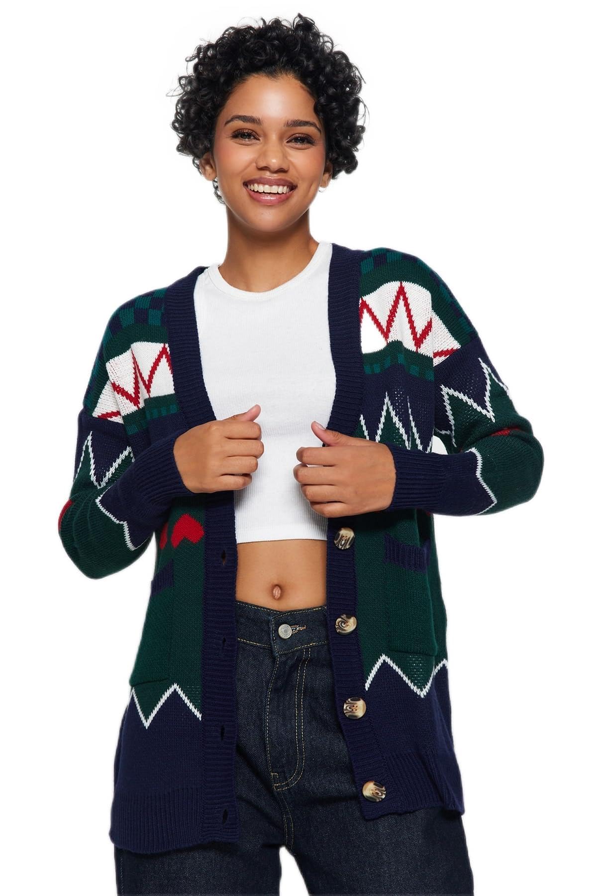 Trendyol FeMan Oversize Basic V Neck Knitwear Cardigan,Emerald,S