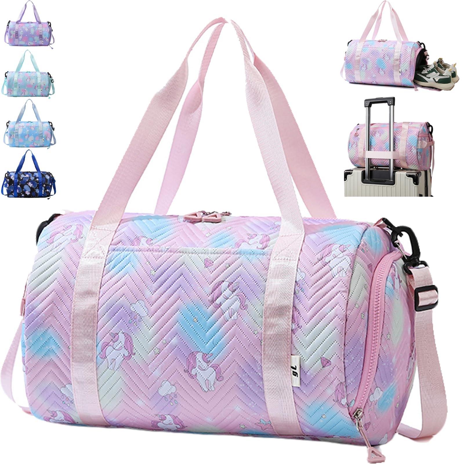 25L Borsa Palestra Unicorno, Borsa da Viaggio Bambina, Impermeabile Borsa Piscina Sportiva, Borsone Viaggio, Travel Weekender Gym Bag Con Scomparto per Donna Scarpe e Strato Umido (Rosa)