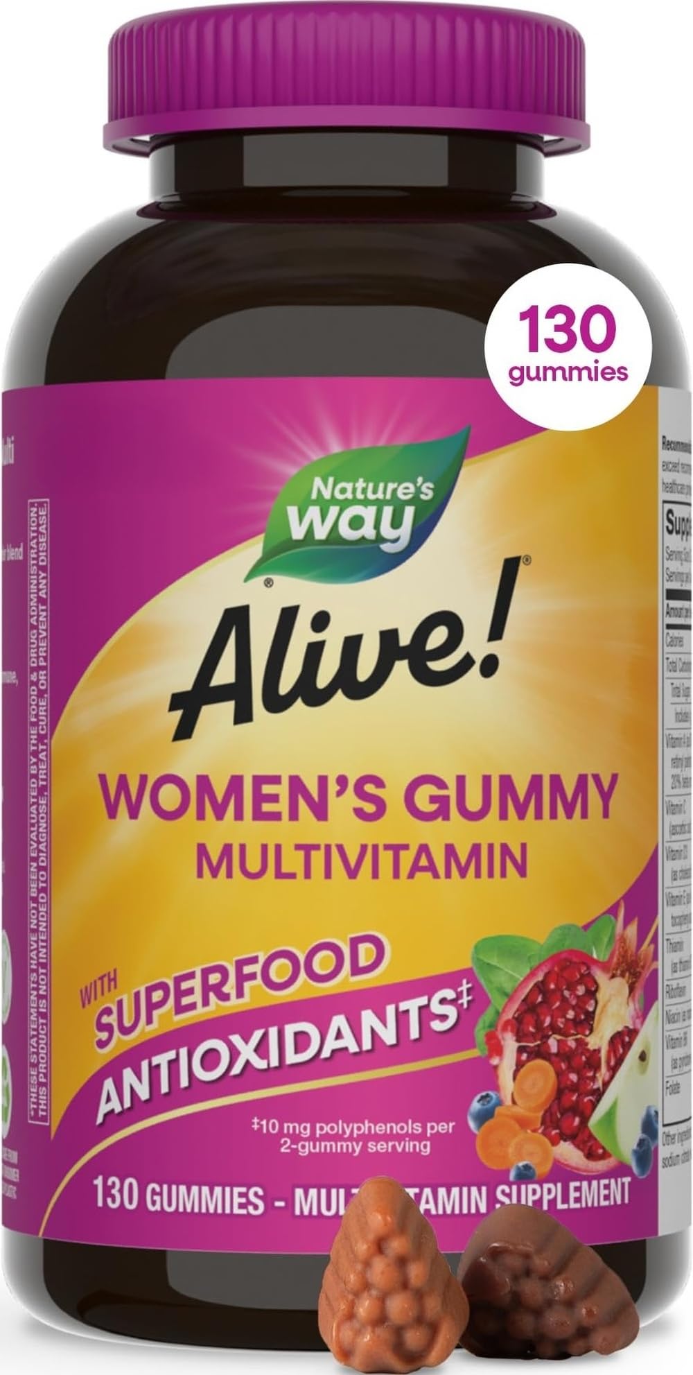 Nature's Way Alive! Women’s Multivitamin Gummy, Vitamins A, C, D3, E, 130ct 130 Count (Pack of 1)