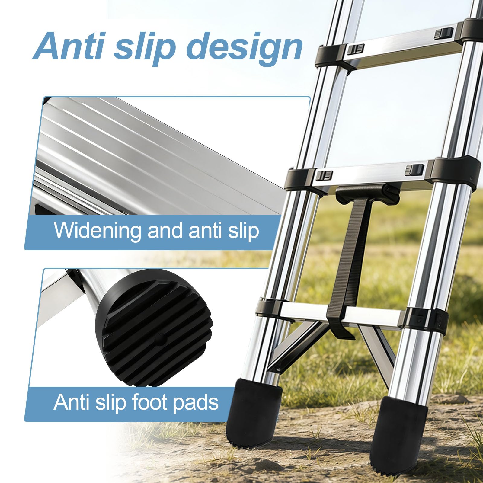 Scala telescopica da 6,3 m, in acciaio inox, leggera e versatile, pieghevole per uso domestico, portatile e facile da riporre, adatta per lavori di tetto e uso esterno