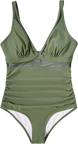 Miniatura 4 de SUUKSESS Traje de baño de una pieza con malla, sexy, control de abdomen, push up, de cintura alta para mujer