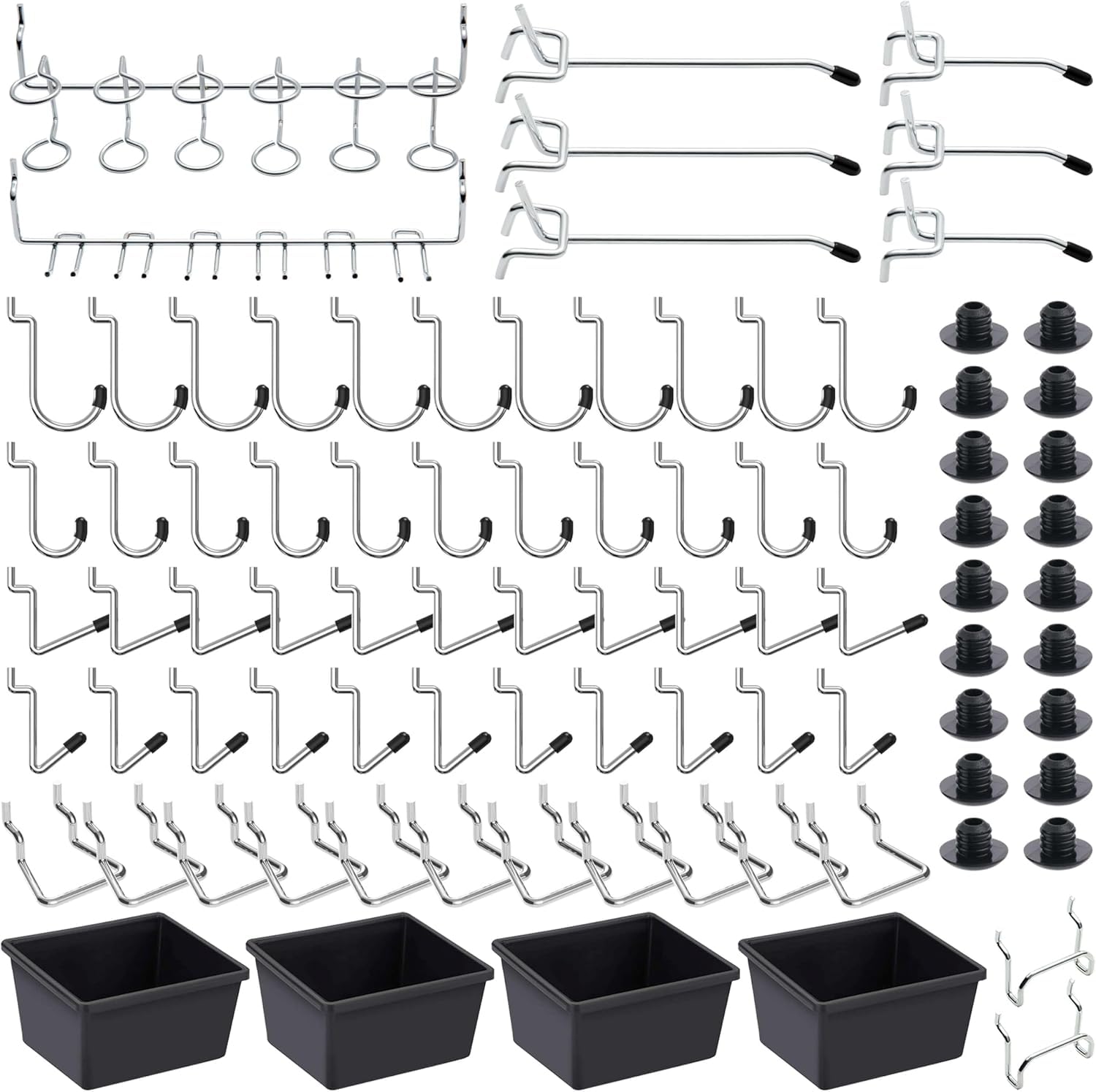 FRIMOONY Assortimento di Ganci per Pannelli Forati, Accessori per Pannelli Forati, per Organizzare Diversi Utensili, 146 Pezzi, di Cui 60 Sono Serrature per Ganci