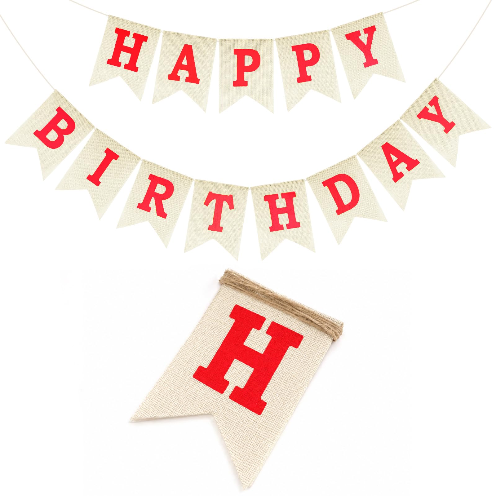 G2PLUS Red Happy Birthday Bunting, Pre-Strung Hessian Birthday Banner for Boys, Men, Adults and Kids, Birthday Party Decoration