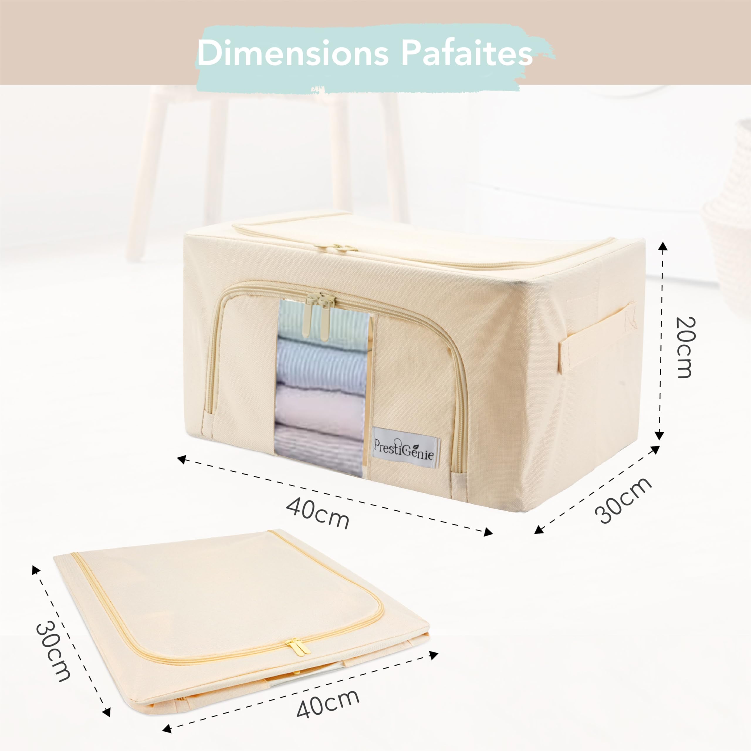 Prestigénie Lot de 3x 24L Sac de rangement vetement penderies rigide en tissu - Organisateur vetement - Boite de rangement Couverture et oreiller avec Fenêtre transparente Prestigénie Lot de 3x 24L Sac de rangement vetement penderies rigide en tissu - Organisateur vetement - Boite de rangement Couverture et oreiller avec Fenêtre transparente