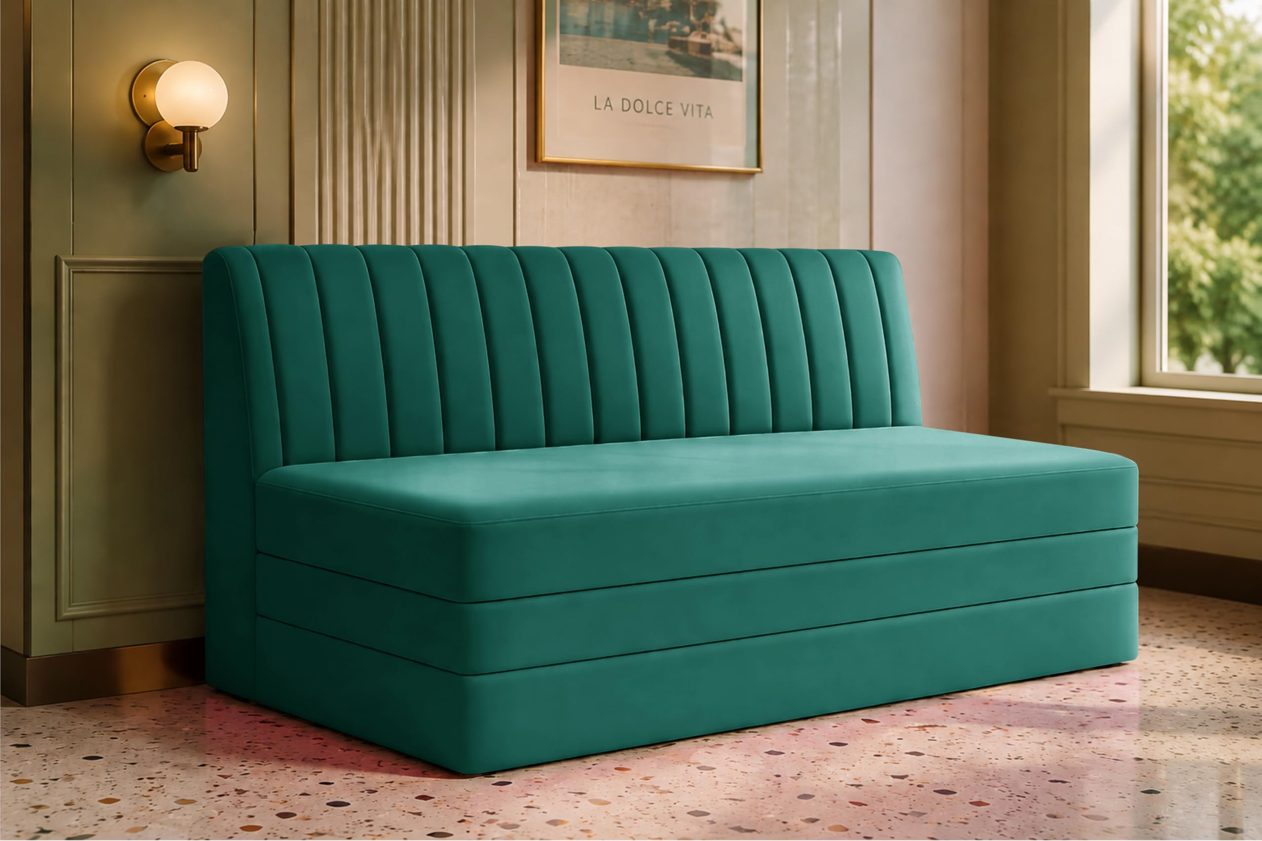 Los Angeles Modern Velvet 3-Seater Sofa Cum Bed, Multipurpose Convertible Sleeper Couch Sofa for Living Room, Bedroom & Office- Green Color