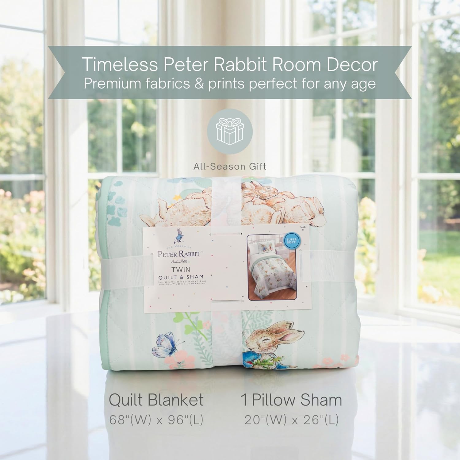 Peter Rabbit Bedding Twin Quilt & Sham Set – Spring Bedding, Ultra Soft Lightweight Reversible Quilt for All-Season Comfort, (100% Officially Licensed Product) by Franco Collectibles | Lightweight, All Season, Durable, Officially Licensed
