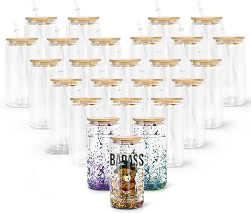 Miniatura 1 de AGH Vaso de globo de nieve de sublimación de 16 onzas con tapas y pajitas de bambú, paquete de 25 vasos de lata de cerveza de sublimación de doble