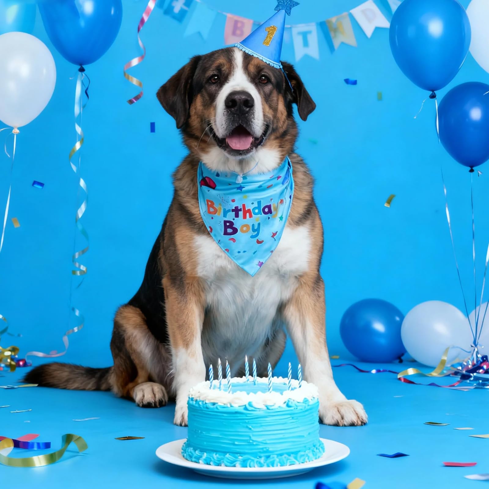 Cappello per Cani Compleanno con Bandana, 8 Numeri Bling Adesivi, Decorazioni Festa Cane 3 Pezzi
