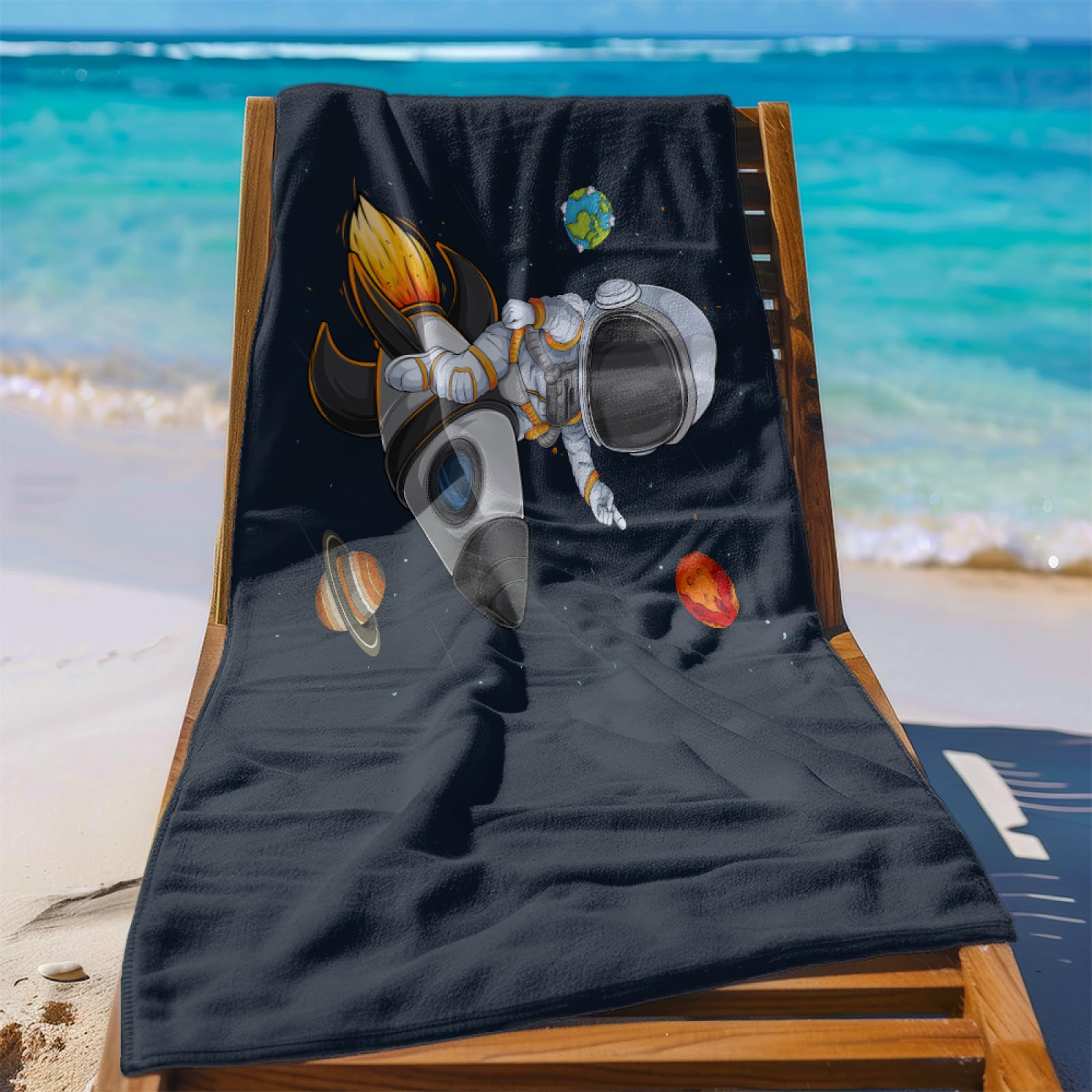 Fouta PlageCostume D'Espace Noir Blanc Modèle Surdimensionné avec Diverses Tailles, Respirante et Portable, Parfaite pour Voyages Sorties Piscine et Usage Extérieur Quotidien 90x160 cm