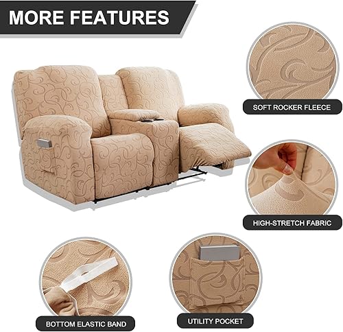 Miniatura 8 de YUEANG Funda reclinable elástica de 4 piezas, funda de sofá para sofá reclinable de 1 asiento, protector de muebles lavable con parte inferior