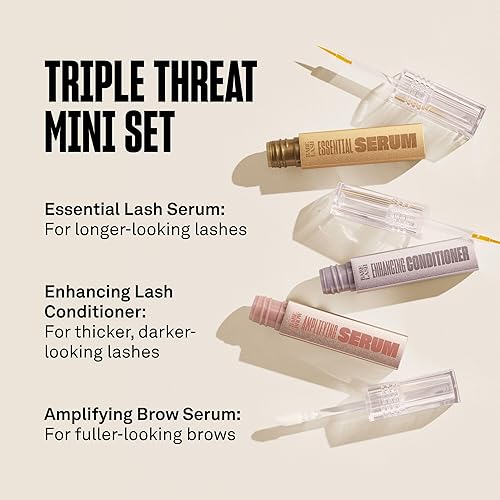 Miniatura 3 de Babe Original Triple Threat Mini Set, incluye suero esencial Babe Lash y acondicionador potenciador + suero amplificador de cejas Babe, 0.0 fl oz,