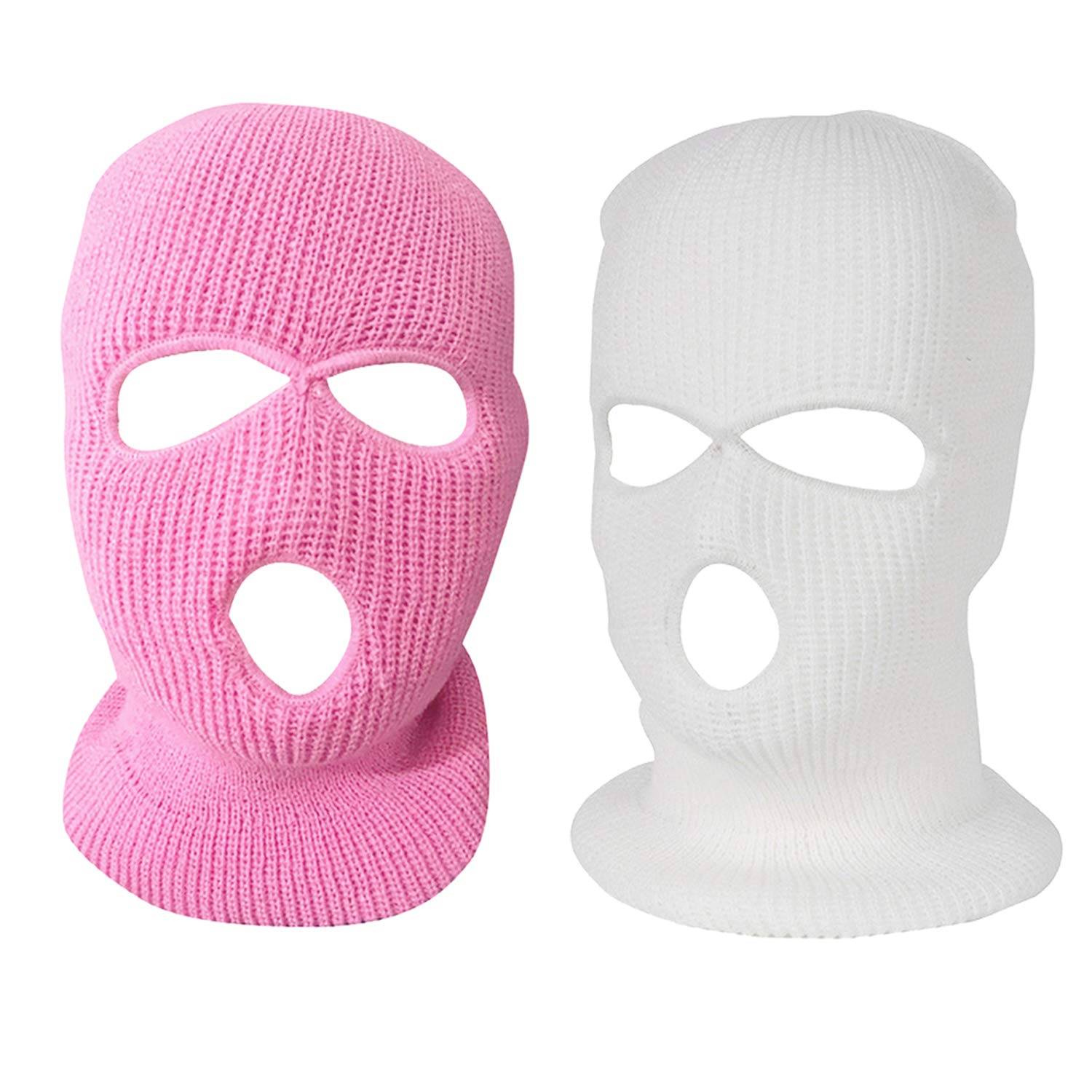 GxcdizxStyleZ 2PCS Unisex Balaclava 3 Hole Face Mask Pink&White Knitted Ski Snowboard Hat Cap Beanie for Winter Outdoor Sports