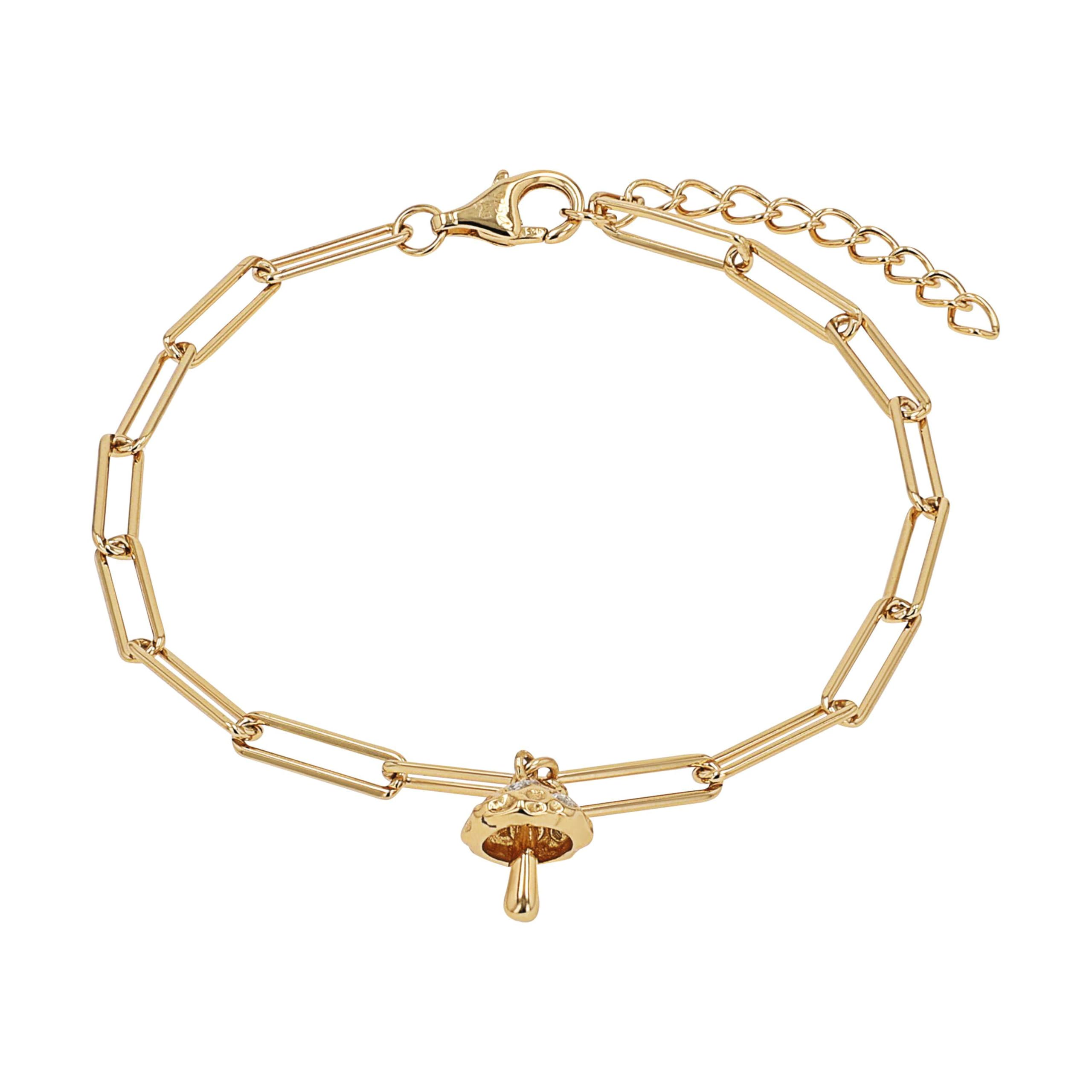 NOELANI - Bracciale da Donna in Argento 925 - Placcato Oro/Dorato - con Zircone - Ciondolo a Fungo - NOE-B0005