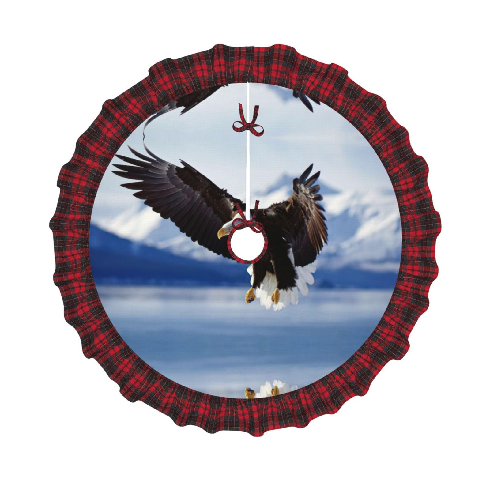 Jupe de sapin de Noël imprimé aigle tapis écossais rouge et noir décoration maison de qualité