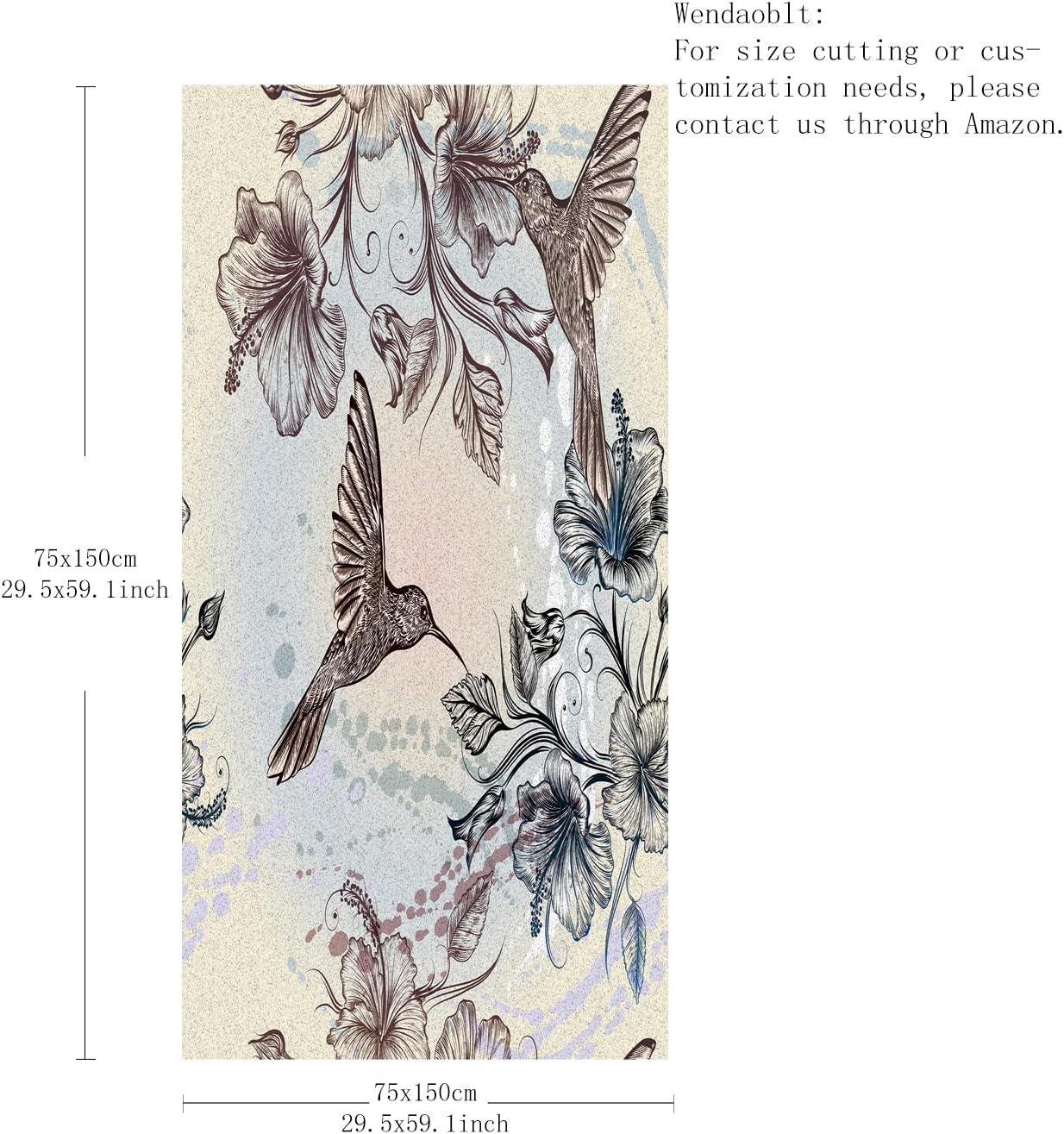 Decorative Window Privacy Film, Heat Control Sun Blocking UV Protection, Hummingbird Design Static Cling, Non Adhesive Windows Tint for Bathroom Front Door 75x150cm/29.5x59.1in