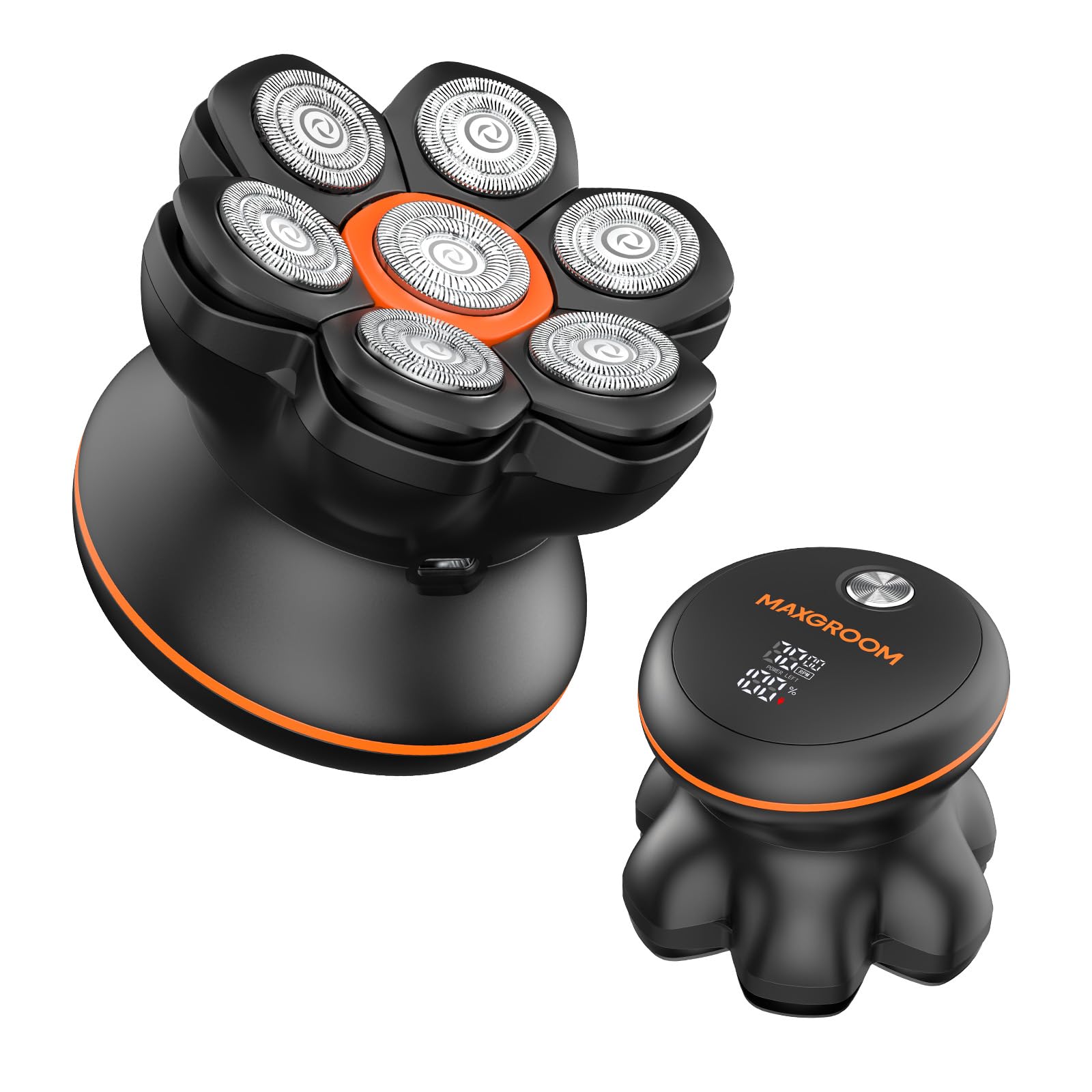 7D PRO Glatzen Rasierer Herren,MAXGROOM IPX6 Wasserdicht Kopfrasierer Glatze mit Magnetische Schwebender Kopf,1400mAh Akku Kopf Rasierer Herren,8800RPM Gold Head Shaver Men