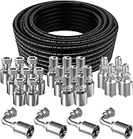 CAMUUN 100Ft 1/4" Hydraulic Hose Kit: 24pcs JIC 37° & NPTF Male/Female 90° Elbow Fittings, 8700 PSI Durable SAE 100R2AT