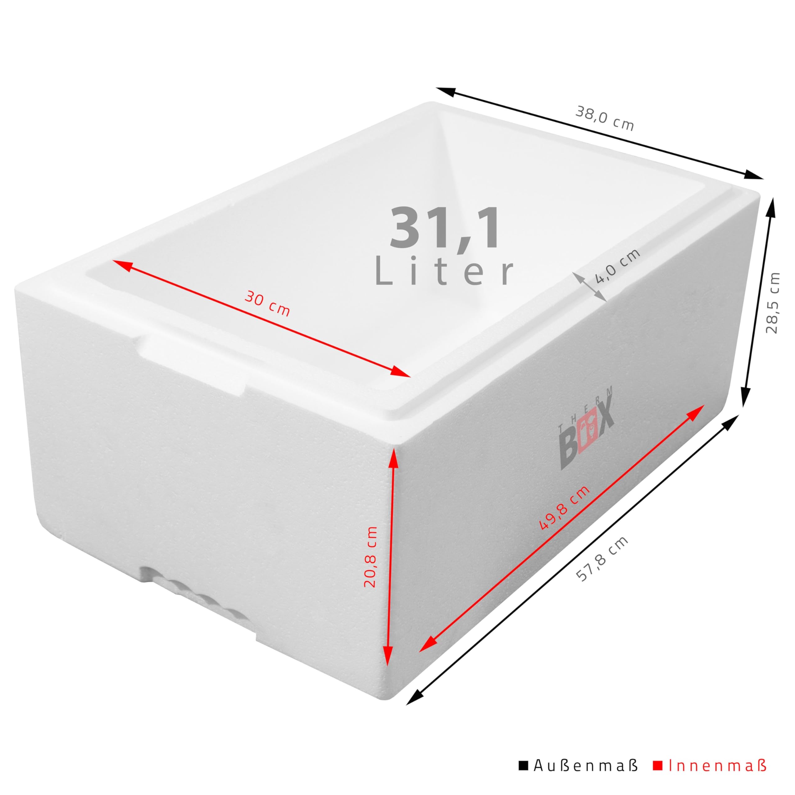 THERM-BOX Modularbox 31M, Interno: 49x30x20cm, Parete: 4,0 cm, Volume: 31,1L, Isolamento Box Thermobox Cooler Box Keep Warm Reusable