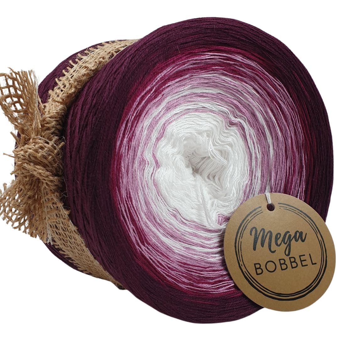 MegaBobbel*Amarena Kirsch*A487* (Außenfarbe: Vino) Farbverlaufsgarn - Lace Garn Bobbel Wolle zum Häkeln & Stricken - 50% Baumwolle/50% Polyacryl (4 fädig, 3750m)