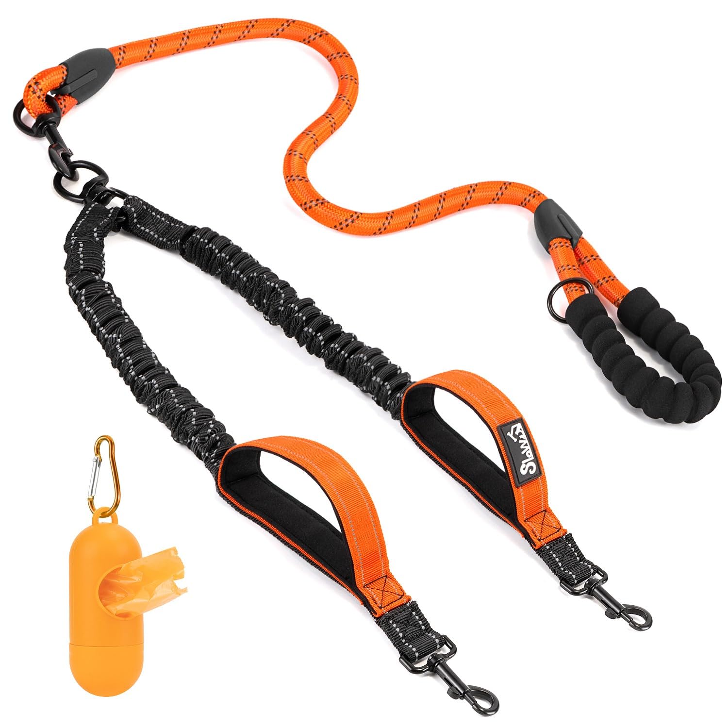 SlowTon Doble Correa para Perros sin enredos - Cable Reflectante Giratorio de Alta Resistencia Giratorio de 360 °, Entrenamiento para Caminar Amortiguador para 2 Perros Grandes (25-150 lbs)