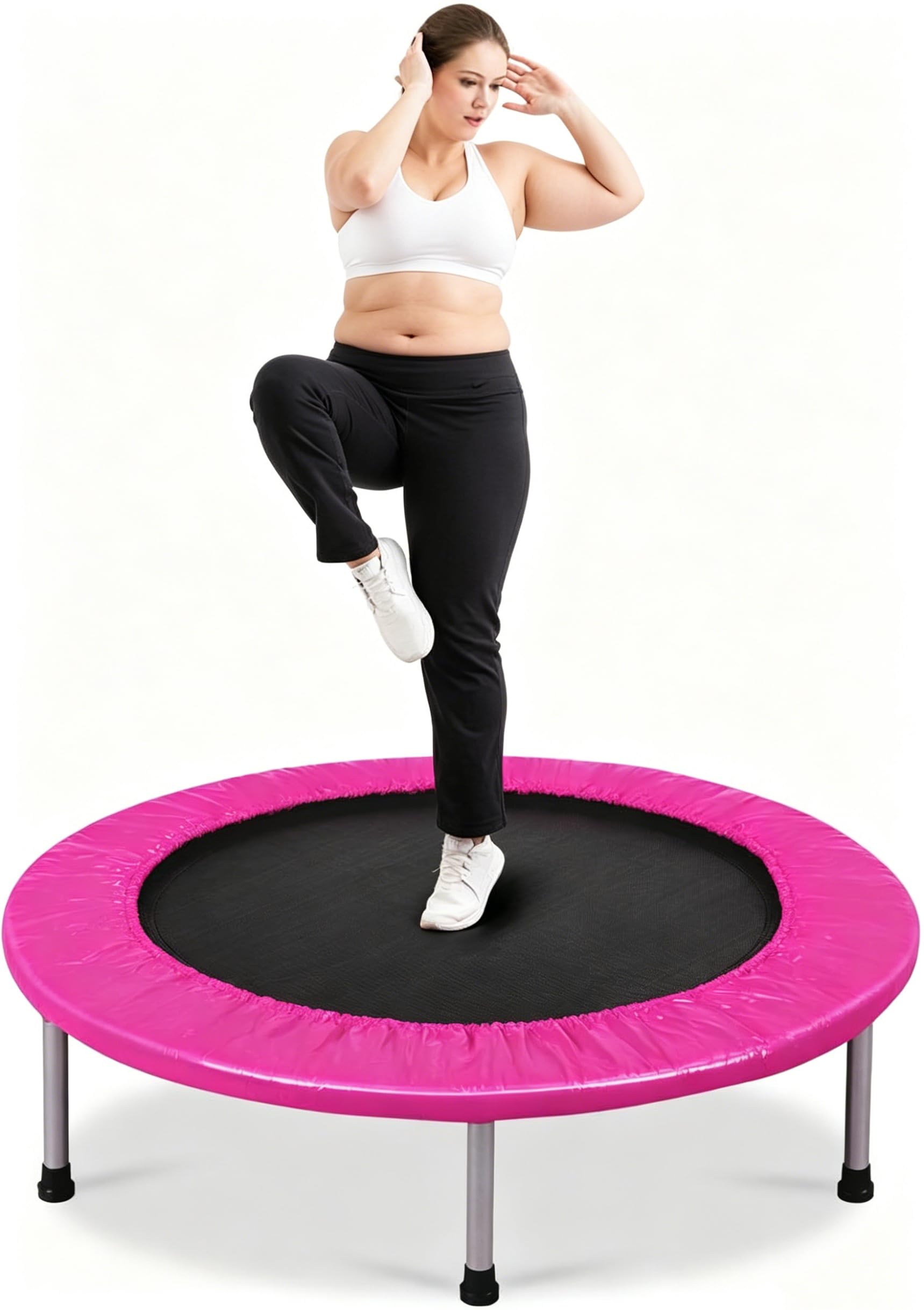 COSTWAY Rebounder Trampoline for Adults, 38" Foldable Mini Trampoline with 32 Heavy Duty Springs, 150kg Capacity Quiet Indoor Exercise Bouncer for Home Workout Fitness (Pink)
