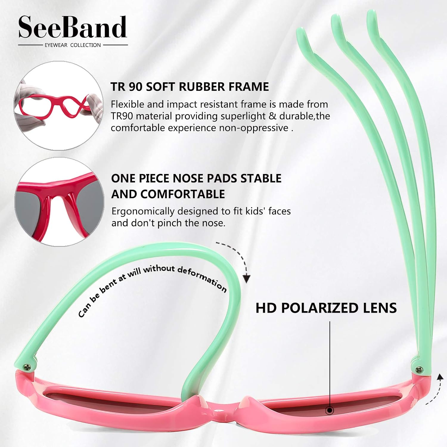 SeeBand Kids Polarized Sunglasses TPEE Rubber Flexible Frame for Age 3-10
