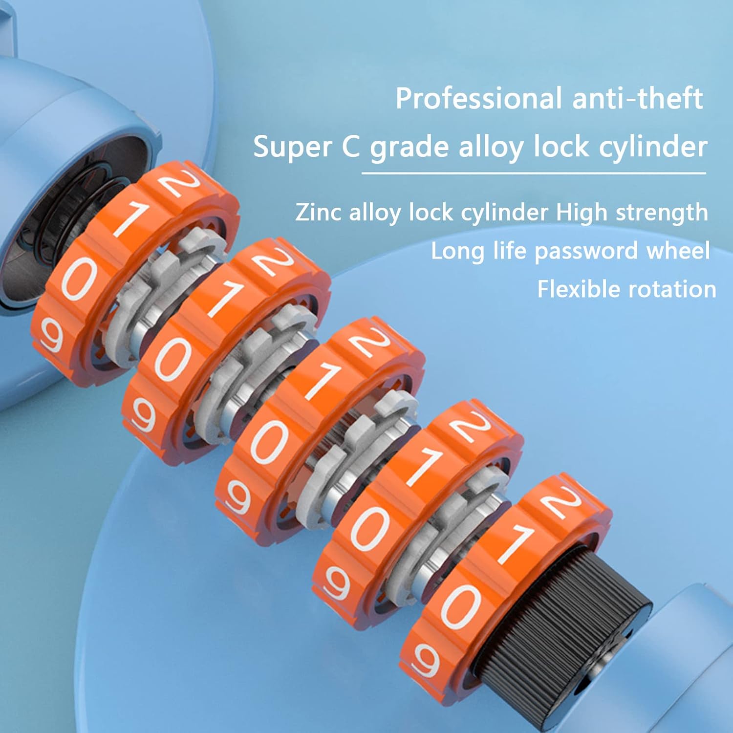 Bike Lock Cable, Set Your Own Combination, Cable Lock for Outdoor Equipment, 5-Digit Self Coiling Resettable Combination Code Lock