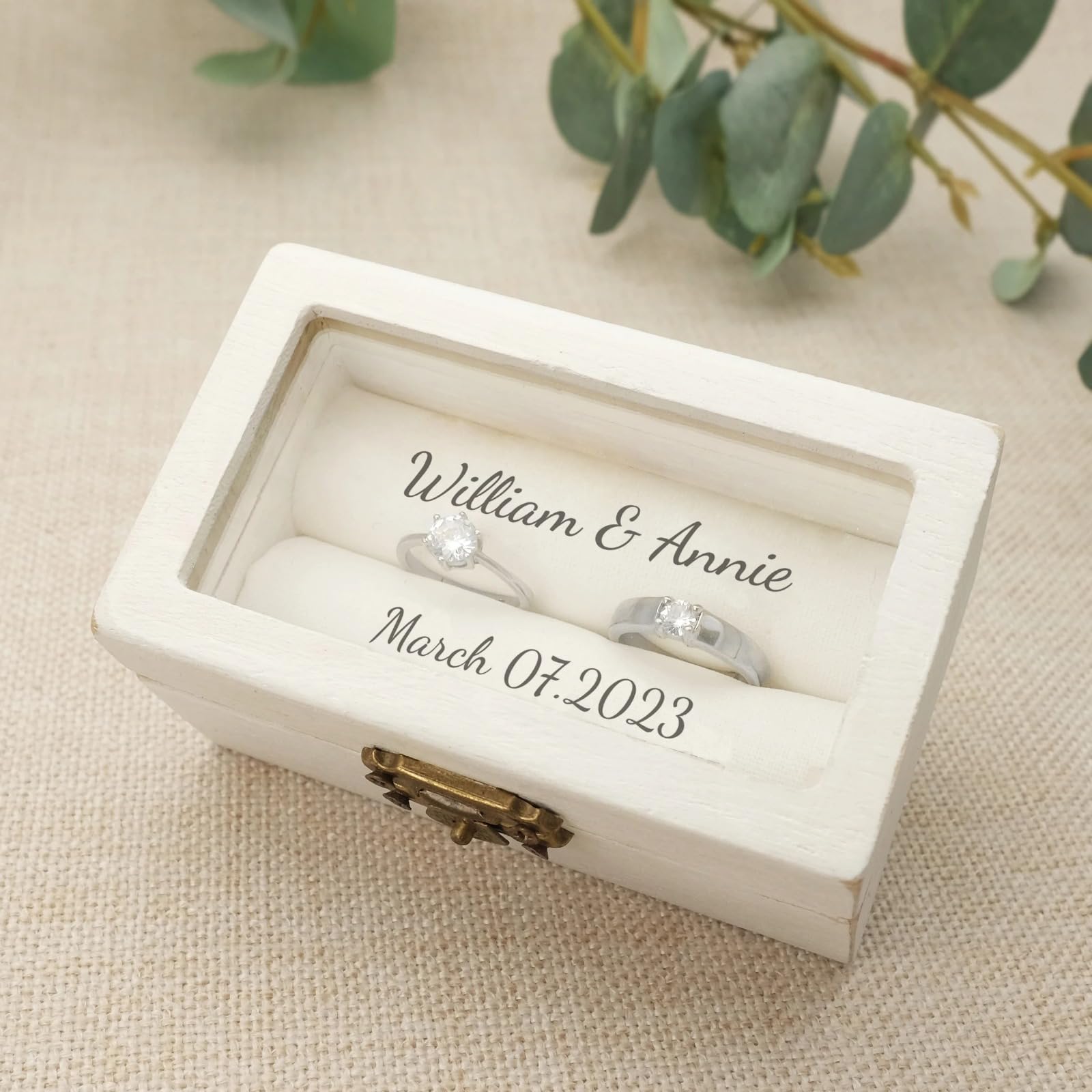 WOMB Scatola Personalizzata per Anelli di Nozze, Scatola per Anelli di Fidanzamento, Porta Anello, Bianca, 10 cm x 6 cm x 5 cm