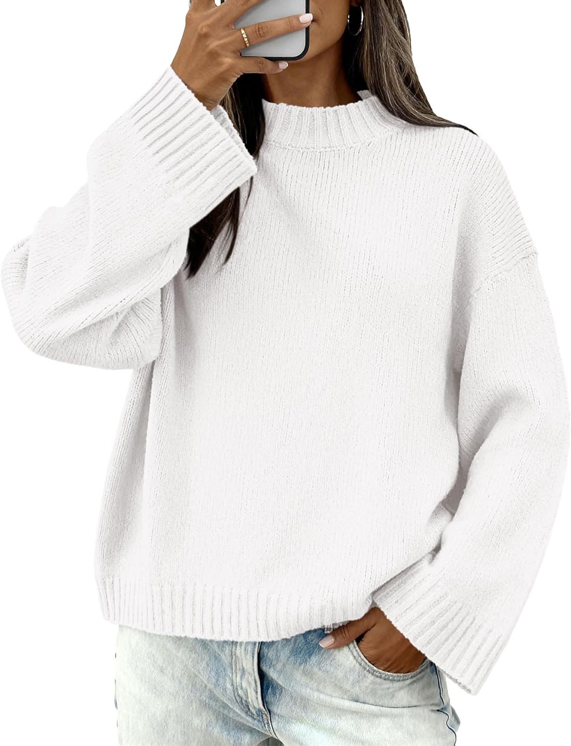 BTFBM Sweaters for Women 2026 Casual Crewneck Long Sleeve Loose Ribbed Knit Pullover Sweater Winter Clothes Fall Outfits