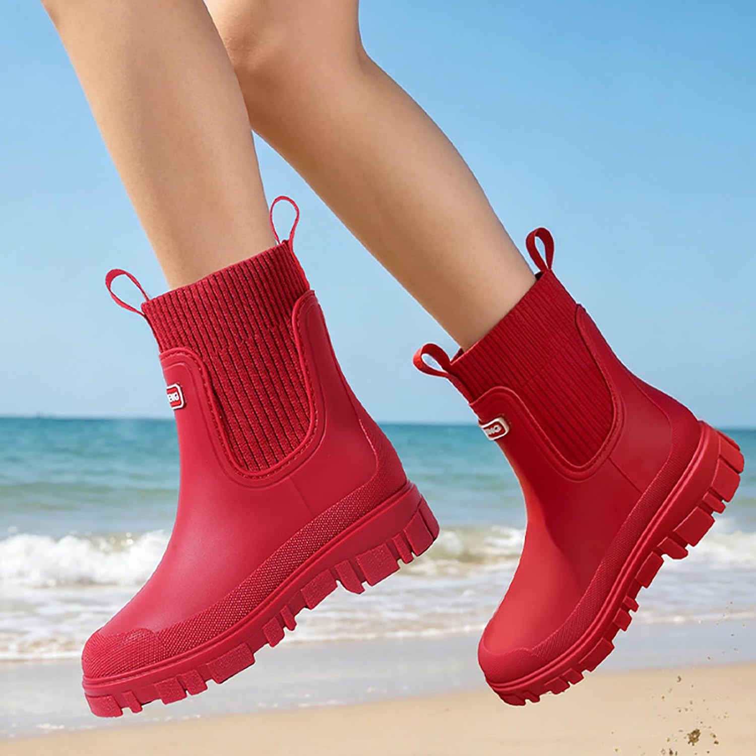 Women'S Waterproof Lug Sole Chelsea Rain Boots Fashion Platform Chunky Heel Rubber Garden Booties Casual Comfortable Non-Slip Outdoor Work Rain Shoes Boots