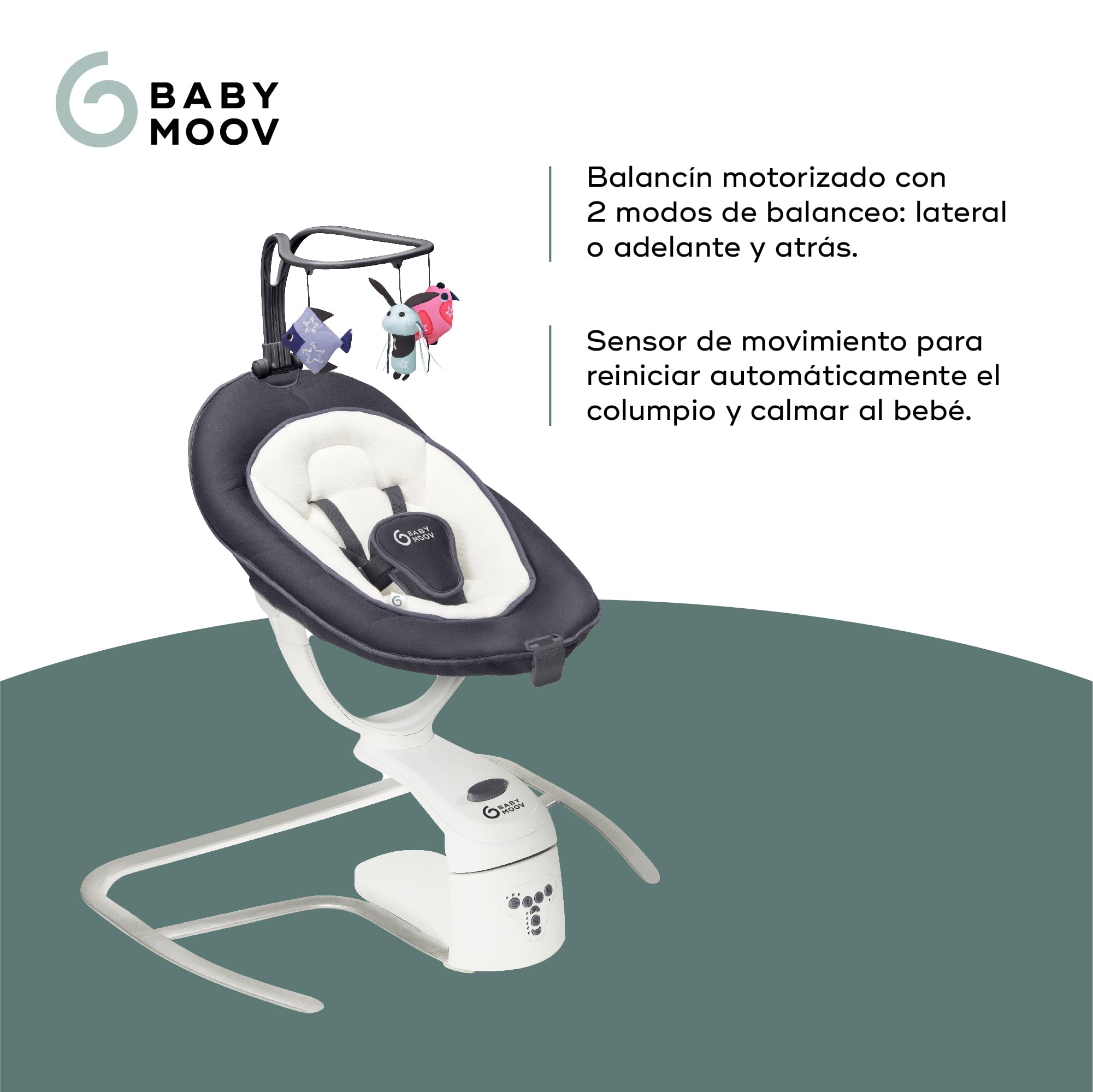Babymoov Swoon Motion oscilación y cuna, con el asiento ergonómico cómodo y ajustable, 65 x 72 cm, Zinc