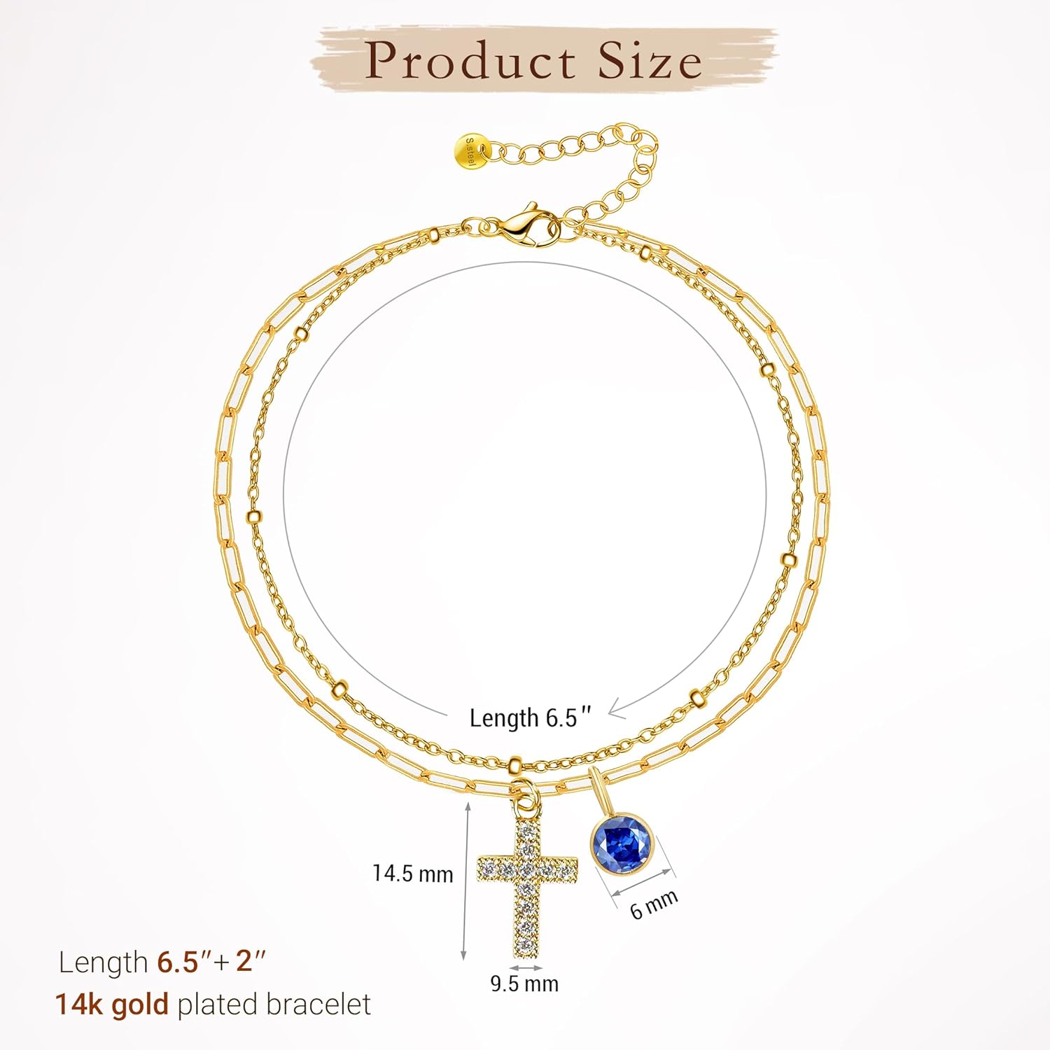 Cross Bracelet for Women 14K Gold Bracelets with Birthstone Religious Gift for Her Encouragement Valentine Birthday Gift for Wife Girlfriend Friend, Christian Jewelry - Image 4
