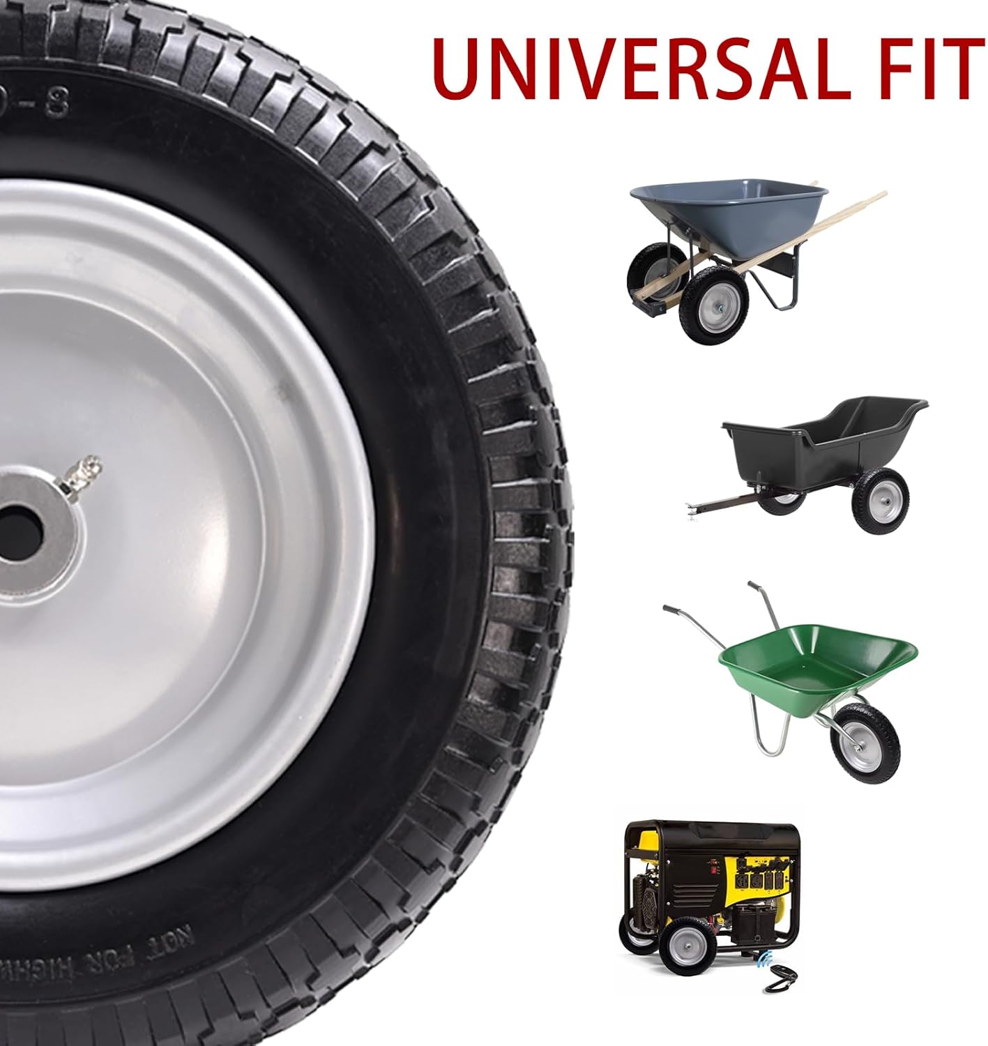 14.5" Wheelbarrow Tire, 3.50-8" Flat-free Solid Tire and Wheel with 3" -7" Centered Hub and 5/8" & 3/4"Bearings for Wheelbarrow Trolley Dolly Lawn Mover Go Kart Replacement (2-Pack)