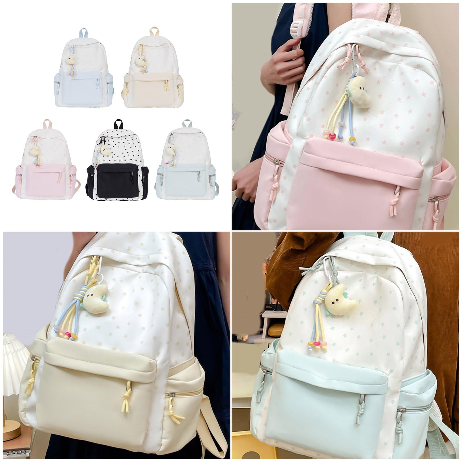 Zaino capacità Borsa per laptop Zaini casual Borsa da scuola per studenti Stampa stella Borsa da viaggio per studenti per adolescenti