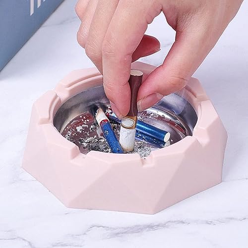 Miniatura 3 de Cenicero rosa de acero inoxidable con tapas, cenicero de cigarrillos para uso en interiores o exteriores, resistente al viento, soporte para cenizas
