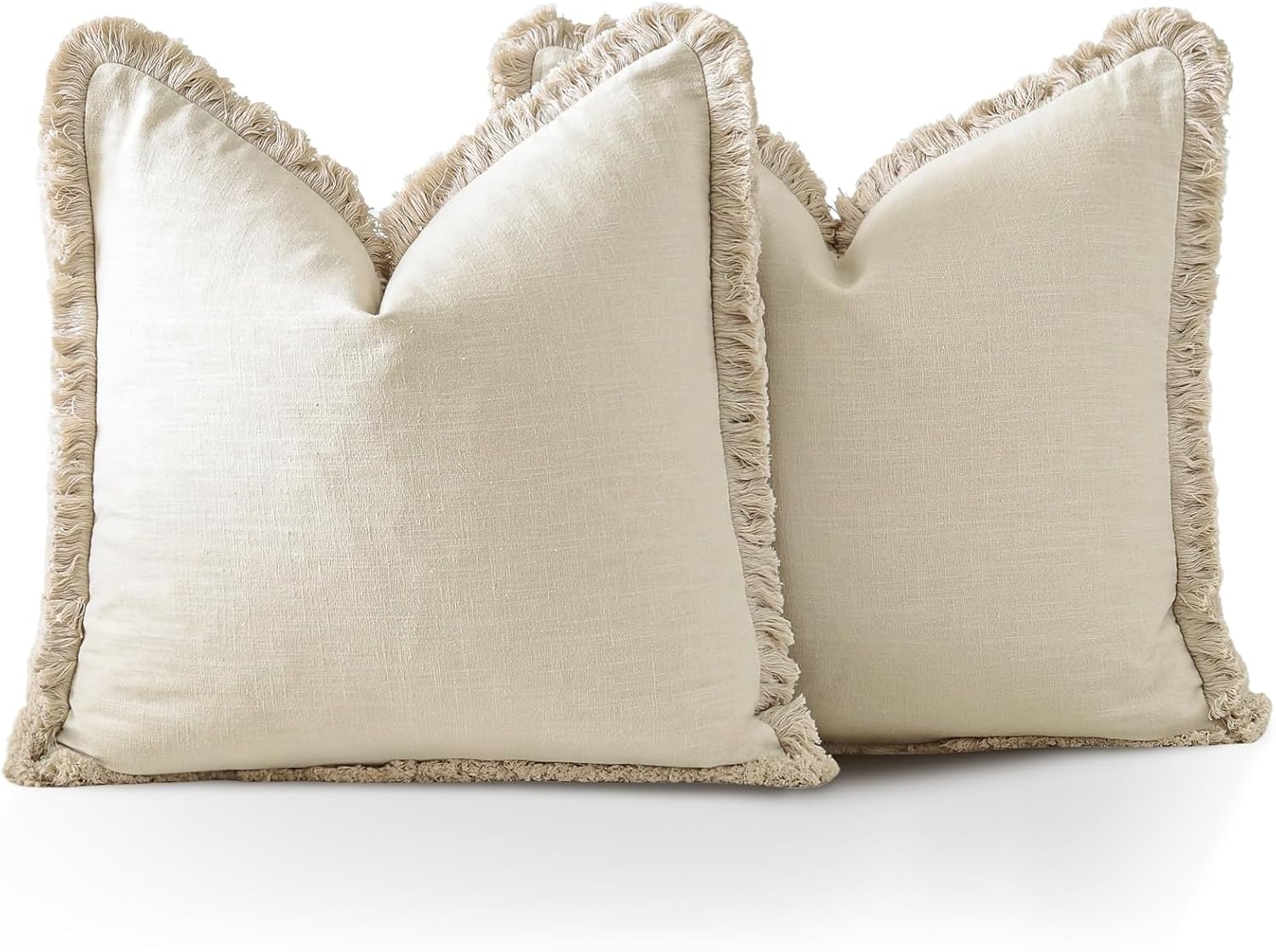 OTOSTAR Set of 2 Linen Fringe Decorative Throw Pillow Covers 16x16 Inch Soft Accent Cushion Covers with Tassels Boho Farmhouse Home Decor Pillowcases for Sofa Couch Patio Bed Living Room, Cream White