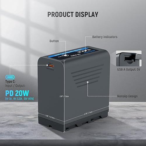 Miniatura 2 de Neewer Batería de repuesto NP-F970 de 10500 mAh, tiempo de carga completa de 4.8 horas, cable USB C de carga rápida PD de 20 W, batería recargable