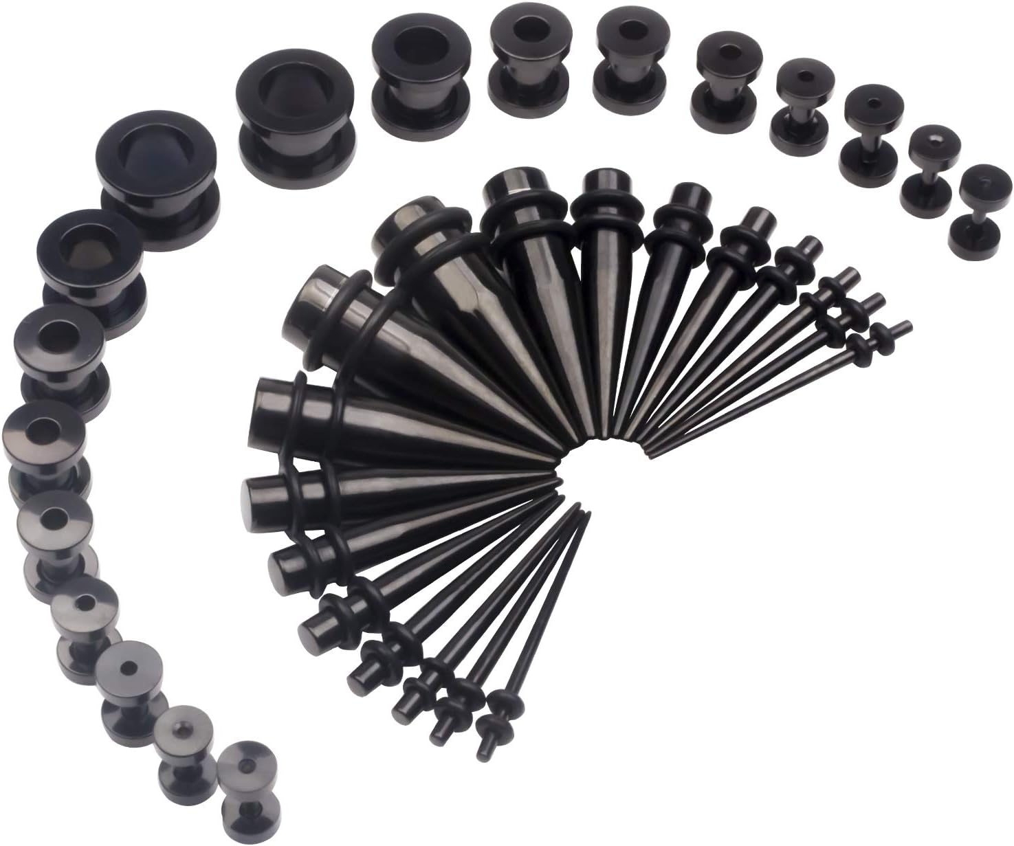 36 pcs 14G-00G Ear Stretching Kit Stainless Steel Tapers Screw Fit Tunnels Set Piercing Body Jewelry
