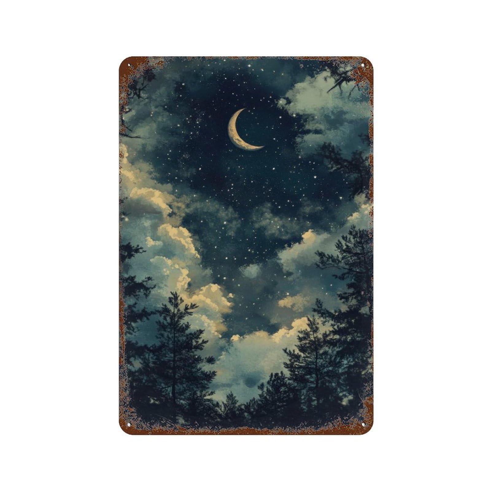 Starry Night Dark Academia Celestial Decor Antique Sky Illustration Victorian Era Rustic Vintage1 Wall Decor Art Metal Tin Poster Modern Home Decor Art Home Bar Shop Decorations Vintage Sign 30x20cm