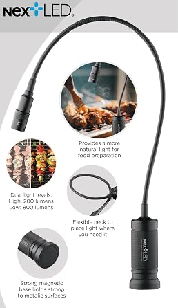 NT-7647-F Magnetic BBQ Grilling Light for Outdoor Grill, Warm Natural Lighting Shows True Color of Your Food, 18-Inch Flexible Gooseneck, Heat & Weather Resistant, IP-54, Gift for Dad