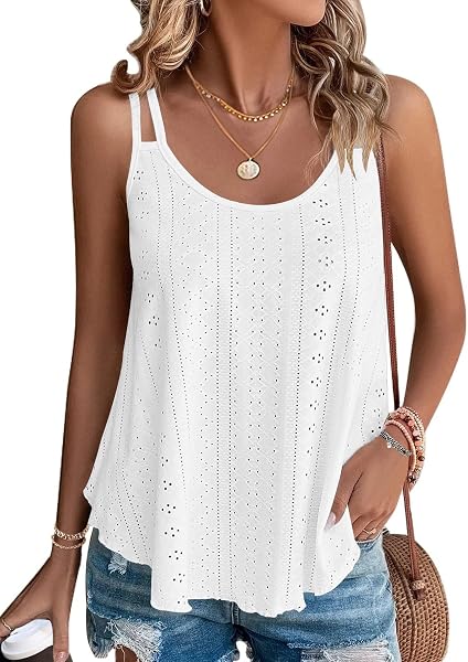 The WNEEDU 2026 tank top features delicate eyelet embroidery and a flowy, pleated design for a chic summer look.
